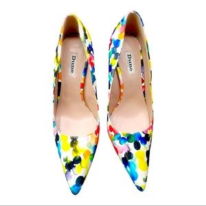 Mutli color polka dot print patent leather heels